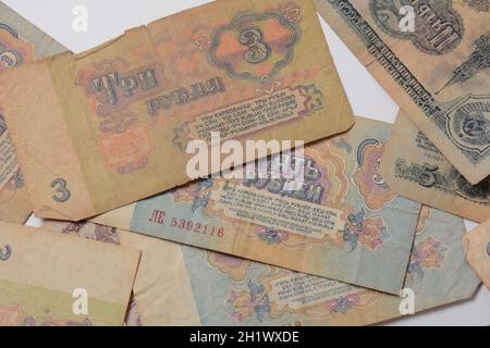 Billets de banque en rouble soviétique , ancienne monnaie de l'Union soviétique, vers 1961. Banque D'Images