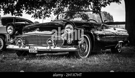 DIEDERSDORF, ALLEMAGNE - 21 AOÛT 2021: La voiture personnelle de luxe Ford Thunderbird (première génération), 1955. Noir et blanc. L'exposition « US car Banque D'Images