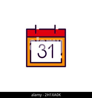 Calendrier de la reliure avec la date 31.Icône de dessin au trait coloré avec contour pixel Perfect, modifiable Illustration de Vecteur