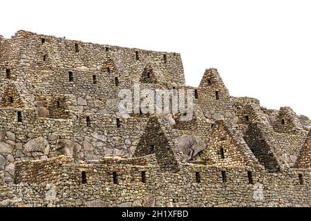 Le Machu Picchu, cité inca du Pérou d'un détail de la ville, site du patrimoine mondial de l'UNESCO, la vallée sacrée, région de Cuzco, Pérou Banque D'Images