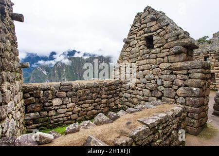 Le Machu Picchu, cité inca du Pérou d'un détail de la ville, site du patrimoine mondial de l'UNESCO, la vallée sacrée, région de Cuzco, Pérou Banque D'Images