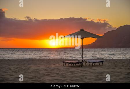 Sonnenuntergang, Sandstrand, Plakias, Südküste, Kreta,Griechenland Banque D'Images