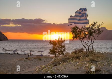 Sonnenuntergang, Sandstrand, Plakias, Südküste, Kreta,Griechenland Banque D'Images