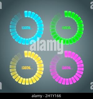 Jeu de préchargeurs luminescents et barres de chargement de progression, illustration vectorielle Illustration de Vecteur