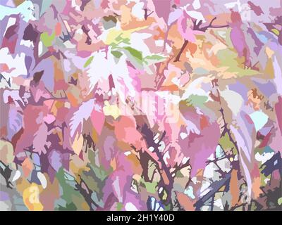 Motif plante d'automne multicolore pour les arrière-plans et les textures.Feuillage brillant pour les vacances et les événements, textiles et imprimés sur T-shirts, cartes postales, etc Banque D'Images