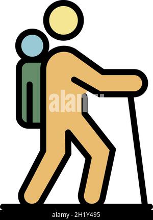 Icône de la famille randonnée.Outline randonnée famille vecteur icône couleur plat isolé Illustration de Vecteur