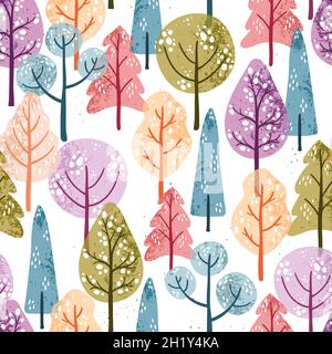 Adorable arbres colorés dessinés à la main, arrière-plan d'automne - idéal pour les textiles, les bannières, l'emballage, les papiers peints - conception vectorielle Illustration de Vecteur