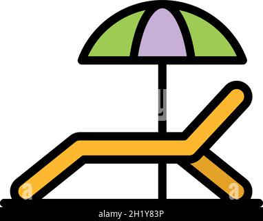 Chaise longue avec icône parapluie.Contour de la chaise longue avec parapluie vecteur icône couleur plat isolé Illustration de Vecteur