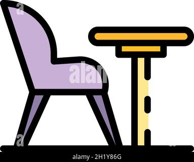 Icône fauteuil et table ronde.Contour fauteuil et table ronde vecteur icône couleur plat isolé Illustration de Vecteur