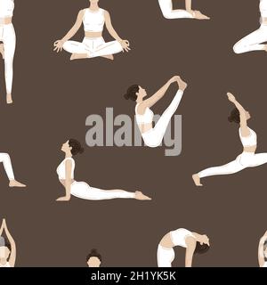 Motif vectoriel sans couture.Jeunes femmes minces faisant des exercices de yoga Illustration de Vecteur