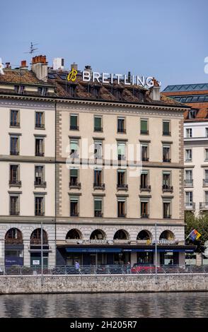 Bâtiments sur le quai des Bergues, Genève, Suisse Banque D'Images