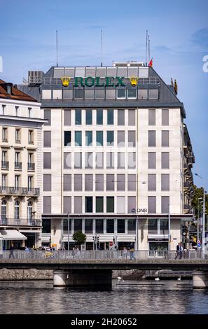 Bâtiments sur le quai des Bergues, Genève, Suisse Banque D'Images