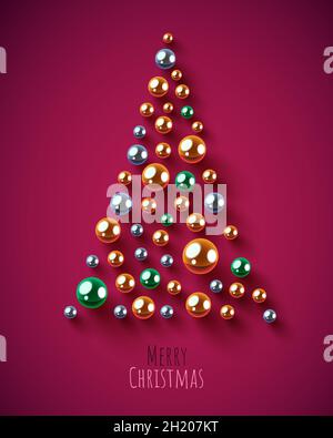 Sapin de Noël en forme de triangle créatif composé de boules brillantes.Joyeux Noël et Bonne Année.Illustration vectorielle Illustration de Vecteur