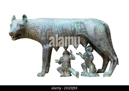 Luperca est le nom de l'elle-loup qui, selon la mythologie romaine, a supé Romulus et Remus, fondateurs de Rome, quand le roi Amulius leur a ordonné du faire Banque D'Images