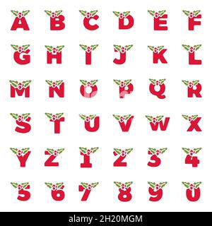 Jeu de lettres et de chiffres décorés de GUI.Clip art vectoriel de l'alphabet de Noël Illustration de Vecteur