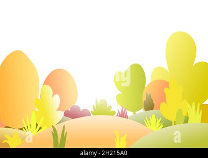 Forêt d'automne plate. Paysage avec arbres. Illustration dans un style symbolique simple. Une scène amusante. Dessin animé. Plantes sauvages de pays. Isolé Illustration de Vecteur