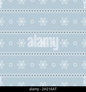 Motif sans couture avec flocons de neige blancs et étoiles sur fond bleu.Décoration traditionnelle d'hiver festive pour le nouvel an, Noël, les vacances et le design.Ornement de ligne simple Illustration de Vecteur