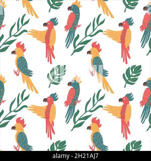 Perroquets exotiques sans couture.Arrière-plan des oiseaux tropicaux.Illustration vectorielle isolée Illustration de Vecteur