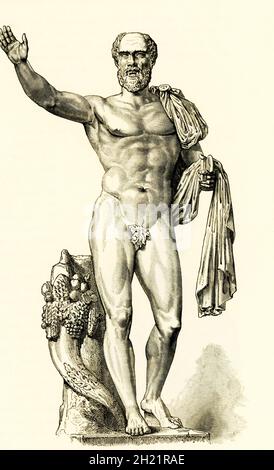 Cette illustration de 1884 montre la statue héroïque de l'empereur romain Pupienus qui est abrité au Musée du Louvre à Paris.Marcus Clodius Puppienus Maximus (c.168–238) fut empereur romain avec Balbinus pendant trois mois en 238, pendant l'année des six Empereurs. Banque D'Images