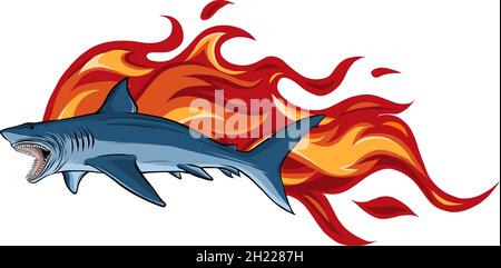 Danger requin avec des flammes tribales pour tatouage ou mascotte design, tel un modèle de logo.J Illustration de Vecteur