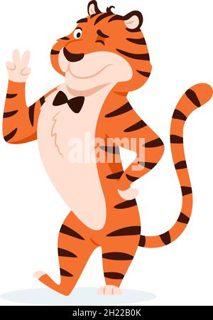 Un dessin animé sympa fait un signe de victoire Illustration de Vecteur