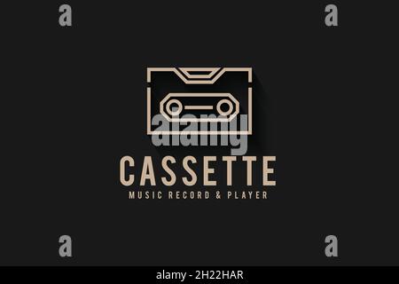 Emblème, revers, badge ou logo de cassette audio de style vintage monochrome, isolé sur fond noir Illustration de Vecteur