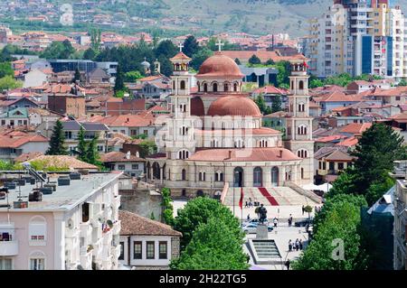 Cathédrale de résurrection, vue de la Tour Rouge, Centre ville, Korca, Korca, Albanie Banque D'Images