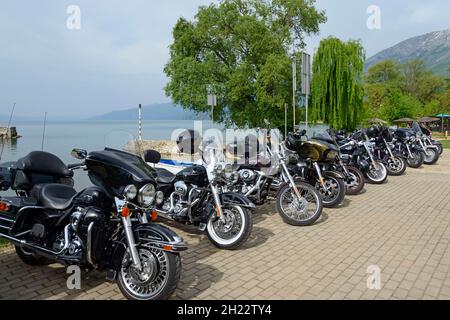 Moto, Harley Davidson, Sveti Naum, lac Ohrid, Macédoine Banque D'Images