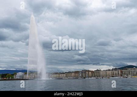 Jet d'eau fontaine, Lac de Genève, Genève, Suisse Banque D'Images