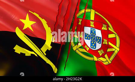 L'Angola et le Portugal drapeaux avec le concept de cicatrice.Création d'un drapeau de rendu 3D.Angola et Portugal concept de conflit.Angola Portugal relations concept. Drapeau o Banque D'Images