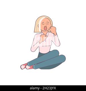 Femme en hystérique ou stress mental nerveux.Attaque de panique, stress mental, anxiété concept isolé sur fond blanc.Illustration de l'art plat Banque D'Images