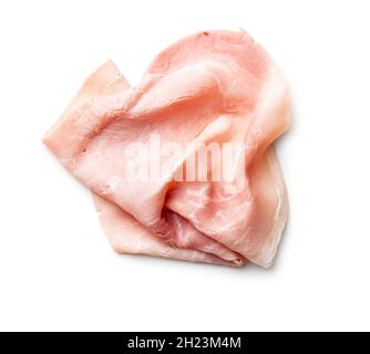 Tranches de jambon de porc isolées sur fond blanc. Banque D'Images