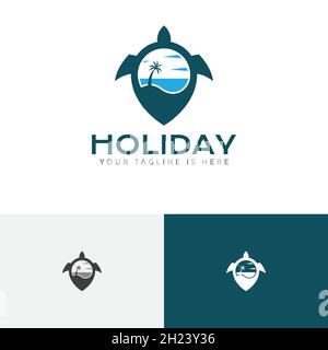 Sea Holiday PIN Map logo de la tortue Illustration de Vecteur