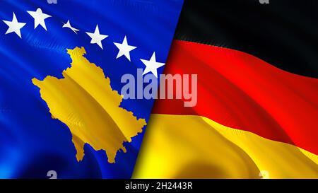 Drapeaux du Kosovo et de l'Allemagne.Motif drapeau en relief.Allemagne drapeau du Kosovo, image, papier peint.Image Kosovo contre Allemagne, rendu 3D.Kosovo Allemagne relatio Banque D'Images