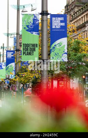 Bannières de la COP26 pour la Conférence des Nations Unies sur les changements climatiques, Glasgow, Écosse, Royaume-Uni Banque D'Images