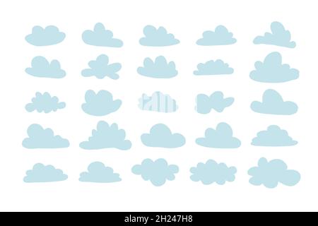 ensemble de nuages dessinés à la main dans le style naïf de dessin animé, collection de nuages vectoriels de doodle Illustration de Vecteur