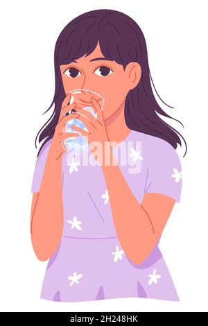 Petite fille mignonne de boire de l'eau du verre Illustration de Vecteur