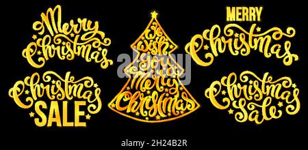 Ensemble de citations de Noël avec lettres dessinées à la main.Nous vous souhaitons un Joyeux Noël.Illustration vectorielle Illustration de Vecteur