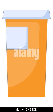 Icône de bouteille de pilule dans un style plat, médicament plastique orange contenant de pilule, illustration isolée sur un fond blanc. Illustration de Vecteur