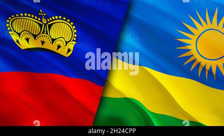 Le Liechtenstein et le Rwanda.Motif drapeau en relief.Rwanda Liechtenstein drapeau, image, papier peint.Liechtenstein vs Rwanda image, rendu 3D.Liec Banque D'Images