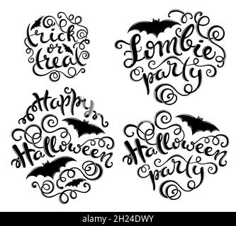 Ensemble de phrases de lettrage à la main pour la fête d'Halloween heureuse, la fête de zombie, trick ou traiter. Illustration vectorielle Illustration de Vecteur