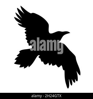 Silhouette vectorielle réaliste et corbeau pour l'icône.Style dessiné à la main Illustration de Vecteur