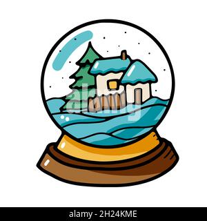 Verre rond Noël boule de neige décoration style doodle Illustration de Vecteur