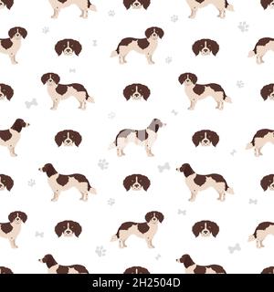 Motif chien perdrix hollandais sans coutures.Différentes poses, ensemble de couleurs de pelage.Illustration vectorielle Illustration de Vecteur