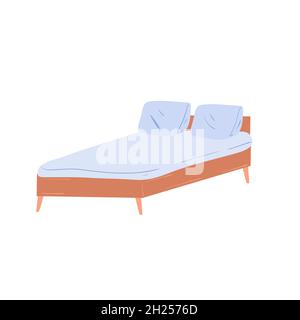 Lit double à dessin animé plat, éléments intérieurs de la chambre pour la maison vie confort vecteur d'illustration concept Illustration de Vecteur
