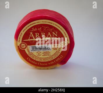 Cheddar au Chili produit par l'Isle of Arran Cheese Shop Inner Hebrides Scotland Banque D'Images