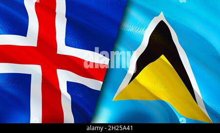 Drapeaux d'Islande et de Sainte-Lucie.Motif drapeau en relief.Sainte-Lucie drapeau d'Islande, image, papier peint.Image Islande contre Sainte-Lucie, rendu 3D.Islande Banque D'Images