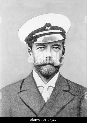 Tsar Nicholas le deuxième (1868-1918) le tsar de Russie de 1894 à 1917 déchu lors des révolutions socialistes de 1917.Montré portant l'uniforme naval pendant la régate de Cowes de 1909 Banque D'Images