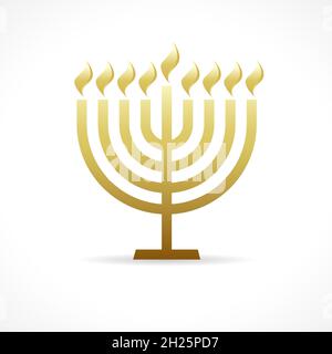 Emblème d'or de Hanoukkah menorah.Happy Hannukah carte de voeux, candélabrum utilisé dans le culte juif avec huit branches.Illustration vectorielle Illustration de Vecteur