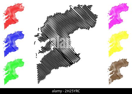 Province de Pontevedra (Royaume d'Espagne, communauté autonome de Galice) carte illustration vectorielle, scribble croquis carte de Pontevedra Illustration de Vecteur